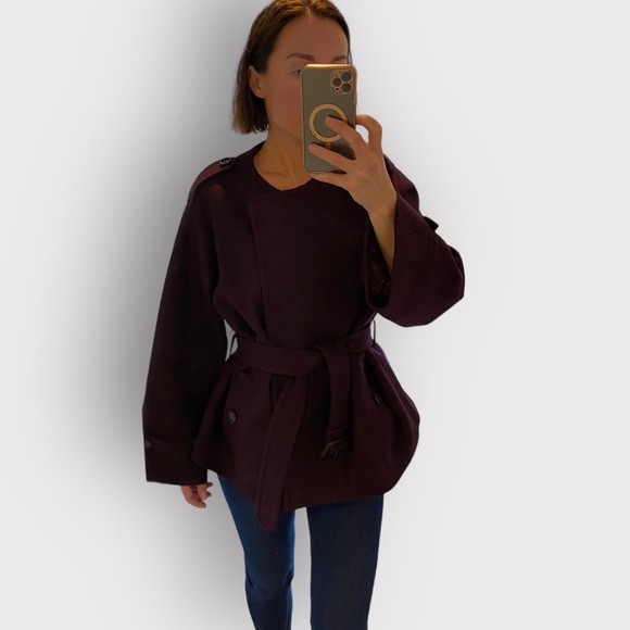🎁 New Burberry virgin wool oversized boxy aubergine jacket trench S M